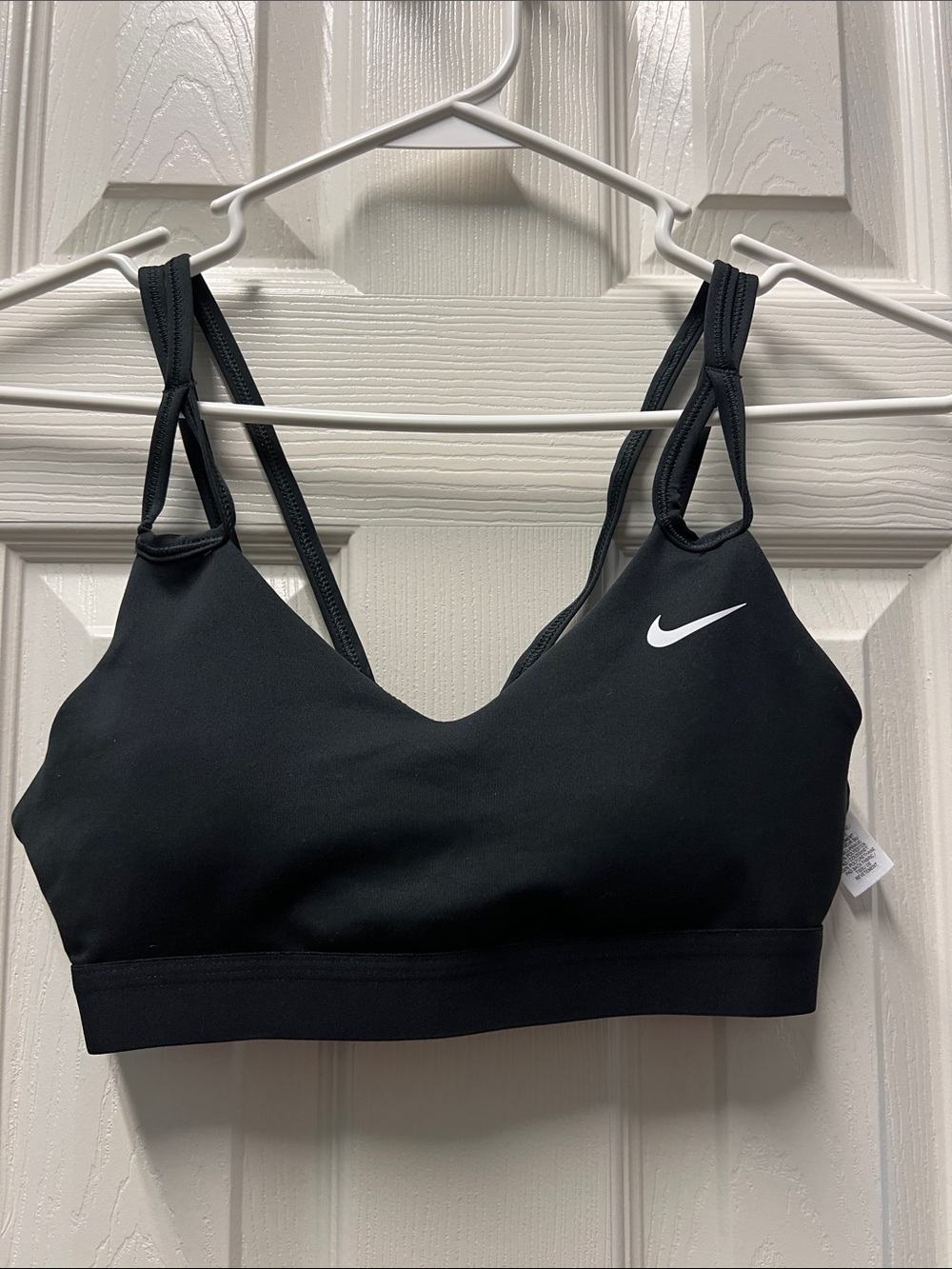 Nike Black Sports Bra with White Swoosh and Double Straps